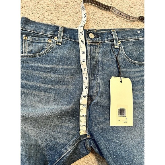 Levi's 501 Premium Cut Off Denim Medium Blue Stretch Jeans Shorts Women's 29 - Picture 8 of 9